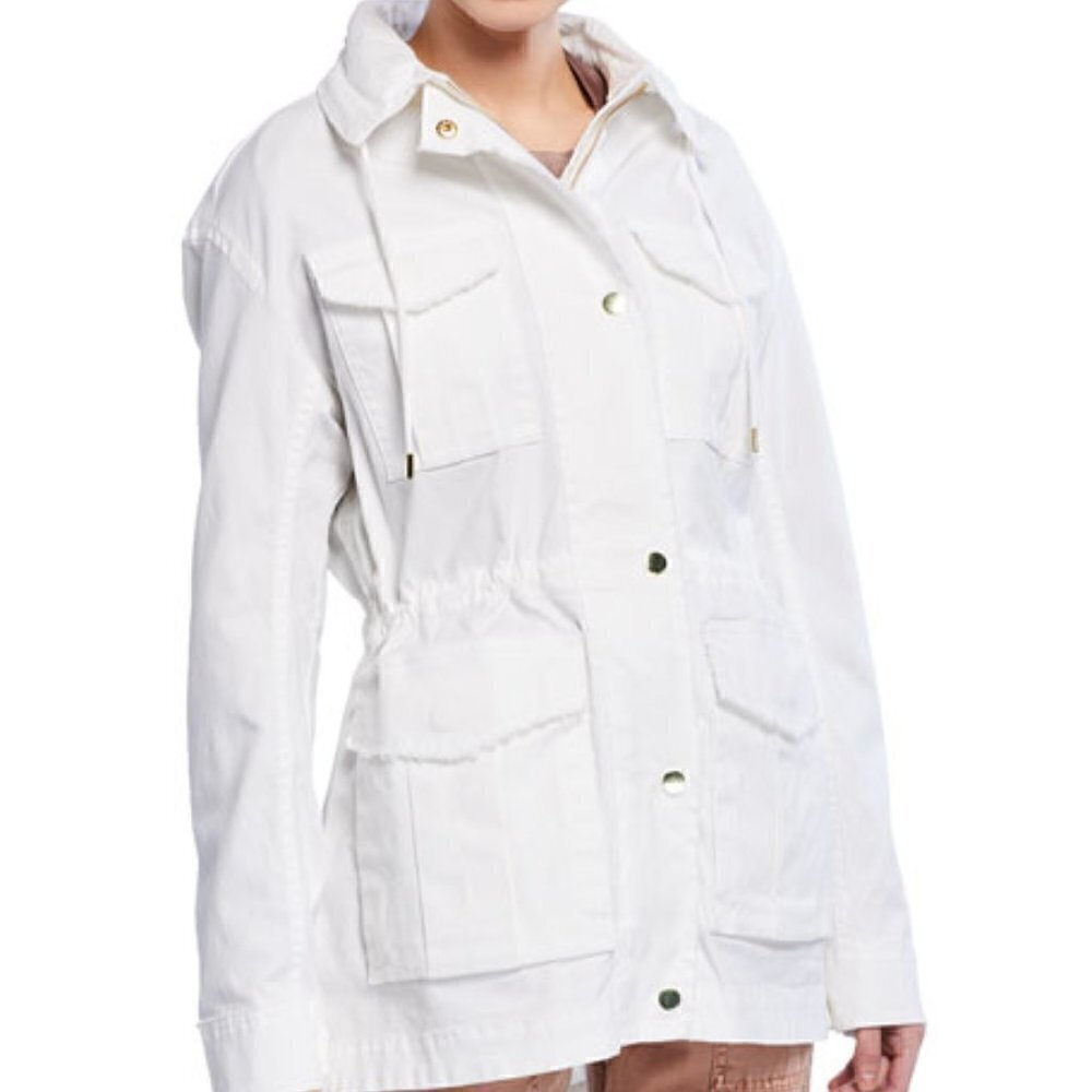 ATM Frayed Zip-front Versatile Field Hooded Long Sleeve White Jacket New Small